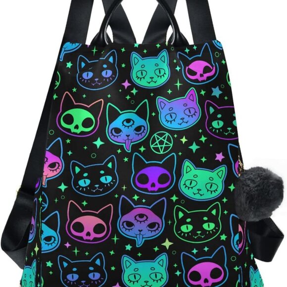 Fashion Backpack Purse Women Rainbow Cat Moon Star Casual Travel School - Picture 1 of 7